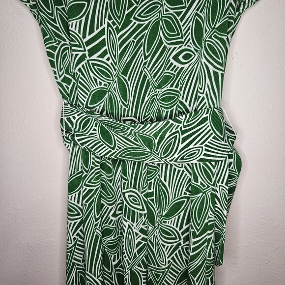 Vtg Womens Wrap Dress Sz L Colorful Cap Sleeves Slimming Modest Career PinUp Gr - Picture 4 of 12